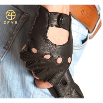 High quality handmade motorcycle fingerless men's deerskin leather gloves